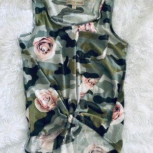 NWOT Camo Tank Top Tie Front Tank Top Rose & Camo